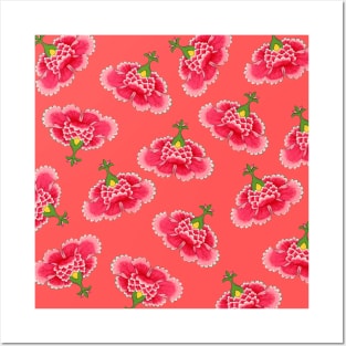 Chinese Vintage Pink and Red Flowers with Coral - Hong Kong Traditional Floral Pattern Posters and Art